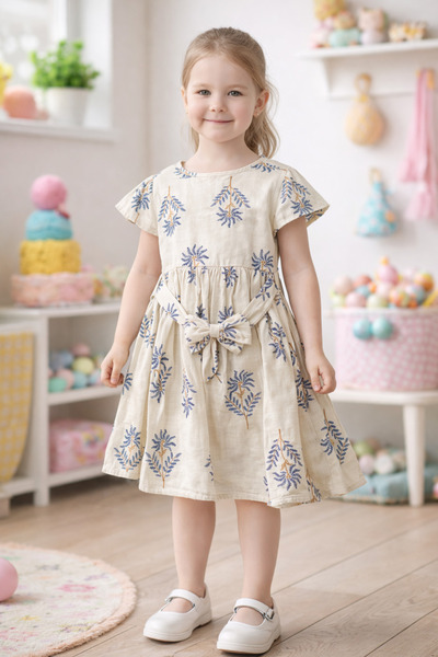 MODA Linen Patterned Colorful Holiday Casual Stylish Comfortable Belted Girl'...