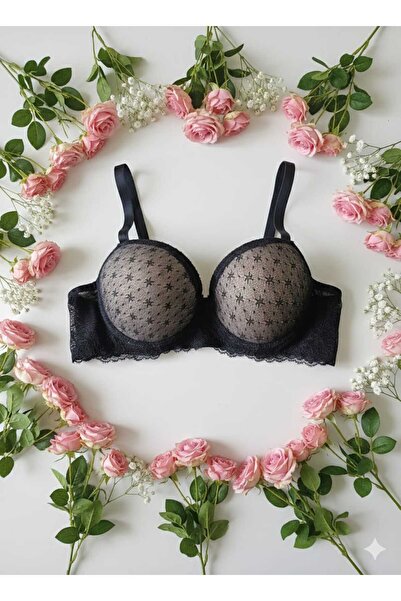 minecidem Kadın Dolgulu Destekli Balenli Brode Dantel Tek Sütyen