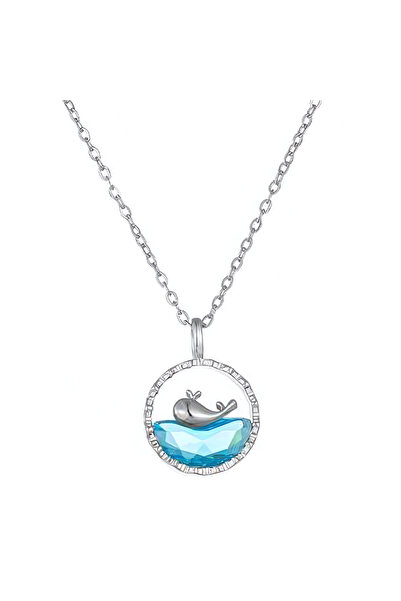 EFAYN.RO Lant dama, pandantiv cu balenuta, in forma de cerc, argintiu cu alba...