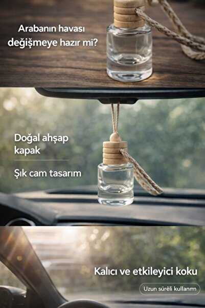 Bakio Kalıcı Asmalı Araç Kokusu Doğal Ahşap Kapaklı Şık Cam Şişe Oto Parfümü ...