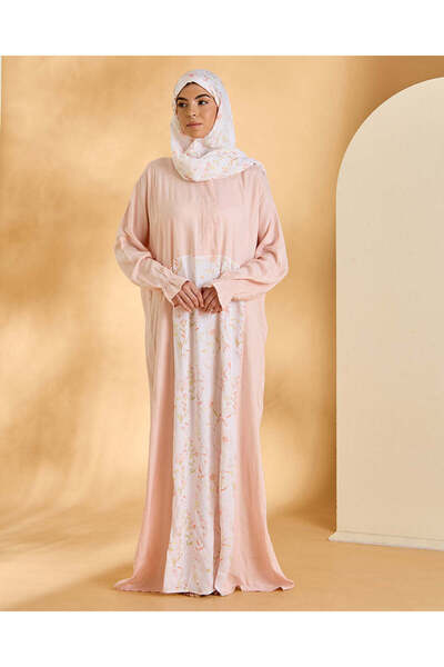 REDTAG فستان صلاة نسائي وردي اللون بسحاب وفتحة أزرار، مع بوشاح.