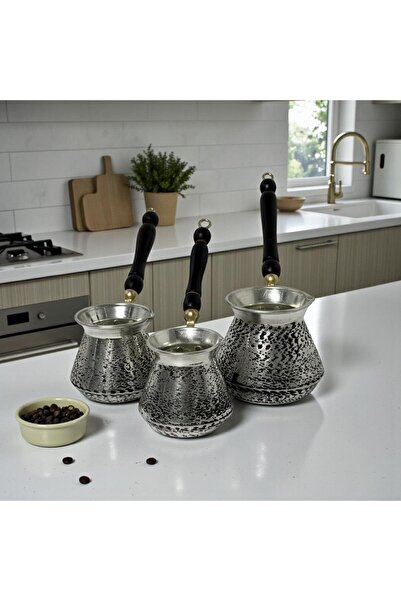 Yardımcı Bakır Since 1997 Copper 3-Piece Cornered Sandblasted Coffee Pot Set