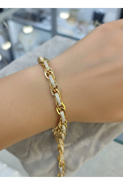 Moda Gümüş 925 Ayar Gümüş Altın Kaplama Kadın Hallow Bileklik