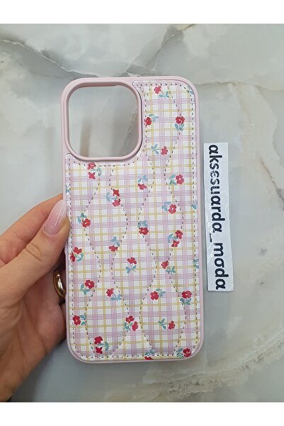 ZB Aksesuarda Moda iPhone 15 Pro Uyumlu Kapitone Çiçek Desenli Özel Kutulu Pu...