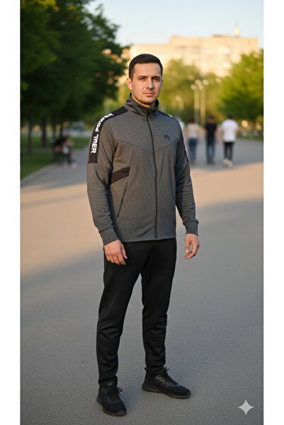 VİENETTA Men's dark gray sweatshirt with zipper, side pockets and "Full Power...