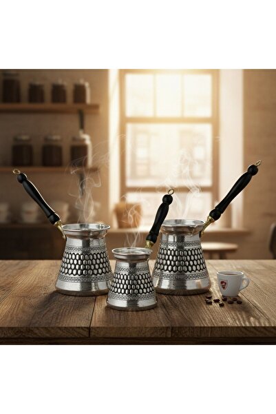 Yardımcı Bakır Since 1997 وعاء قهوة نحاسي كلاسيكي منحوت من 3 قطع