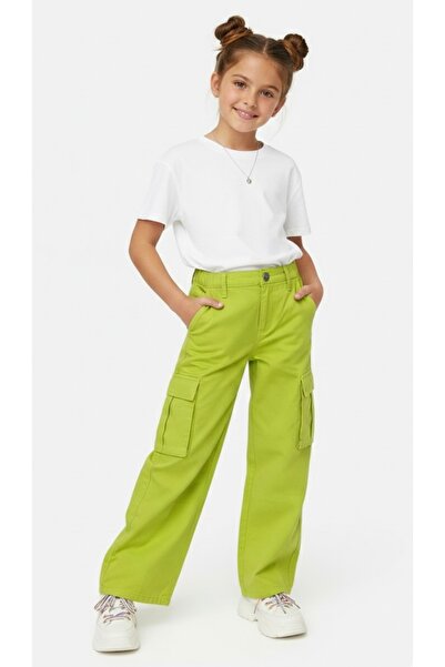 ADA YILDIZ KİDS Pantaloni cargo pentru fete, cu picior larg, verde fistic, 3/...