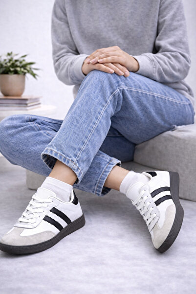 MİSSWEMODASHOES Unisex White Sneaker Lace-Up Flat Sole Sports Shoes