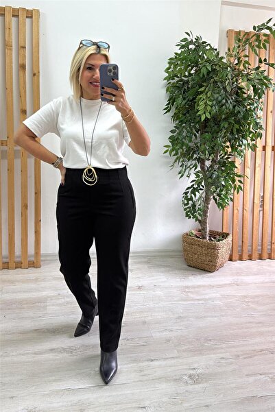By Esra Celkan Black Waist-Stitched Slim Fit Lycra Pants