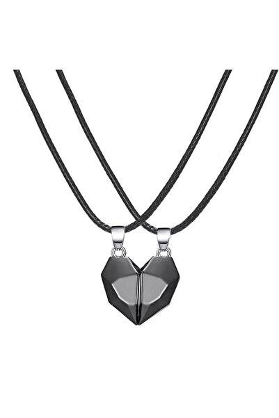 EFAYN.RO Couple chain set with magnetic heart pendant, unisex, black, 2 pcs, ...