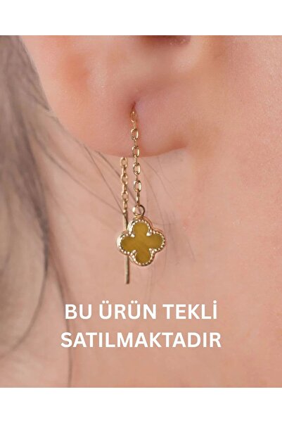 YCL JEWELLERY (TEKLİ) 14 Ayar Altın Karamel Sallantılı Yonca Küpe