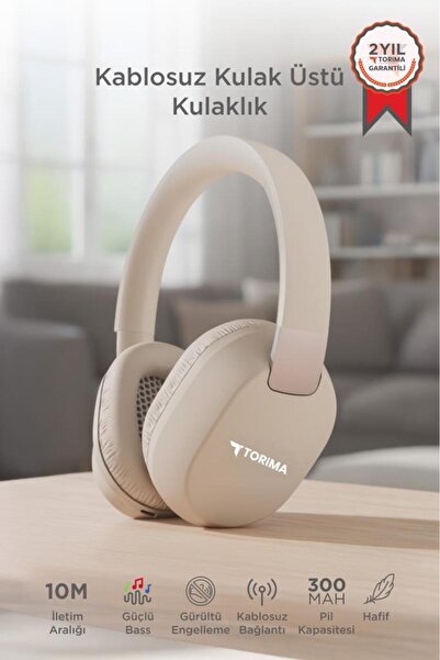 Torima Bluetooth Kulaklık Kulak Üstü Kablosuz Kulaklık HD50 Bej