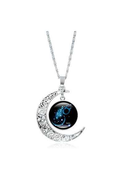 EFAYN.RO Lant zodiac constelatie varsator, argintiu cu bleumarin, dama, EFAYN