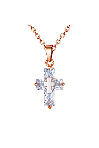 EFAYN.RO Lant dama, pandantiv cruce din cristal, model minimalist elegant, re...