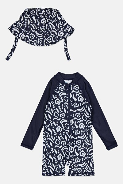 L&J Swim Club Toddlers Girls 2 Pieces Allover Print Swimsuit With Bucket Hat,...