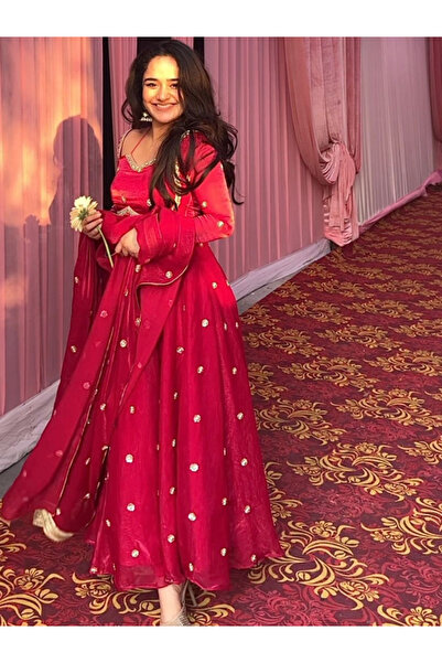 MYSMAR Red Fendy silk Gown - HRT6130 | Red