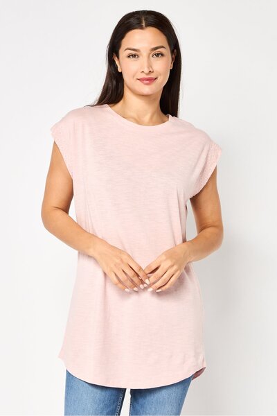 Amara Reya Women Crew Neck Cap Sleeve Solid T-Shirt, Rose