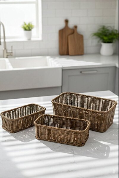 Bayev Favorite 9229 Acacia 3-Piece Rattan Basket Set Decorative Organizer Wic...