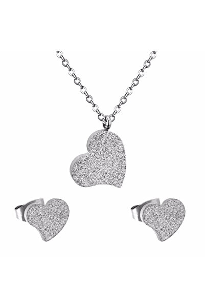 EFAYN.RO Set lantic argintiu, pandantiv inimioara, cercei forma inima, EFAYN