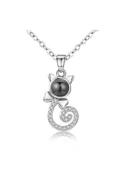 EFAYN.RO Women's necklace, I love you in 100 languages ​​projection, cat pend...