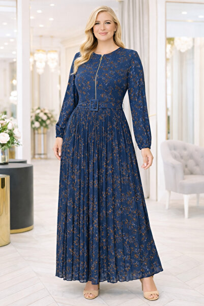 mihratesettür ÖNÜ FERMUARLI ÇİÇEKLİ ELBİSE