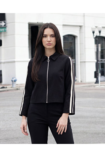 REDTAG جاكيت نسائي أسود بسحاب أمامي مزين بتفاصيل