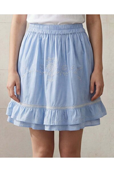 REDTAG Women Blue Tiered Embroidered Skirt