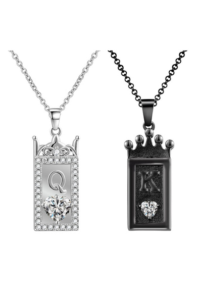 EFAYN.RO King and queen pendant chain set, romantic couple model, unisex, sil...