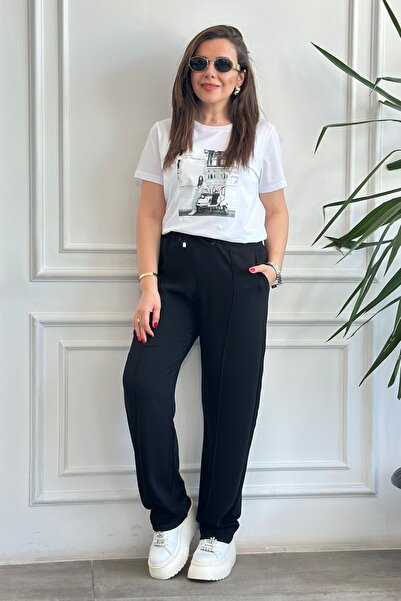 yb yağmur butik Παντελόνι με ελαστική μέση και ραφές με ραβδώσεις