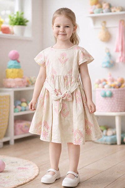 MODA Linen Patterned Colorful Holiday Casual Stylish Comfortable Belted Girl'...