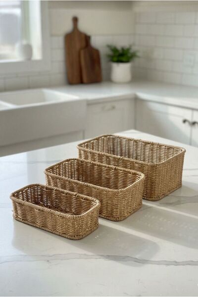 Bayev Favorite 9228 3-Piece Rattan Basket Set Decorative Home Organizer Multi...