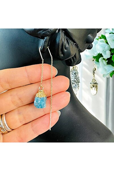 Ezera Elegant Drop Earrings Elara with Raw Apatite Crystal Plated with Gold
