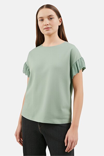 Amara Reya Women Crew Neck Bell Sleeve Plain T-Shirt, Sage Green