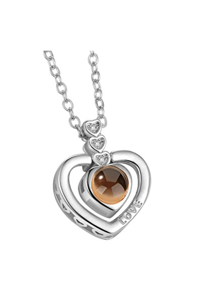 EFAYN.RO Women's necklace, I love you in 100 languages, 4 hearts pendant, emb...