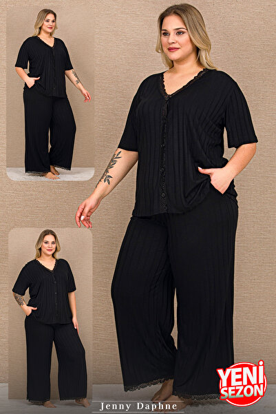 Jenny Daphne Viscose Fabric Plus Size Black Short Sleeve Buttoned Top Cuffed ...