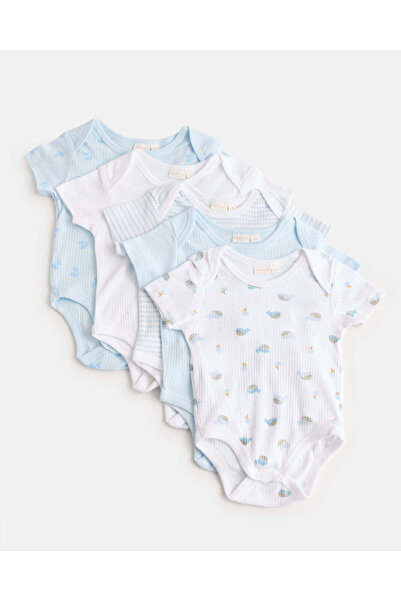 REDTAG Baby White And Blue Bodysuit Set (Pack of 5)