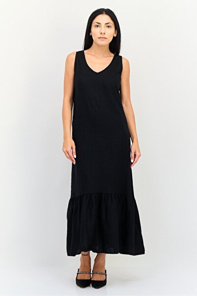 Amara Reya Women Plain Midi Casual Dress, Black