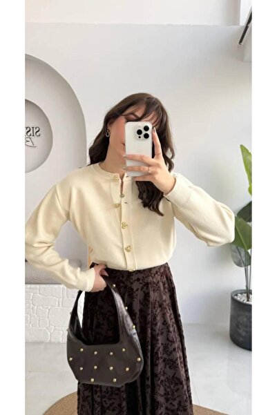 MAESTRO WOMAN Γυναικεία Μπεζ Ζακέτα με Κουμπιά Καρδιάς