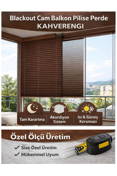 YAZAR HOME Blackout Katlanabilir Cam Balkon Plise Perdesi – Kahverengi (Vidal...