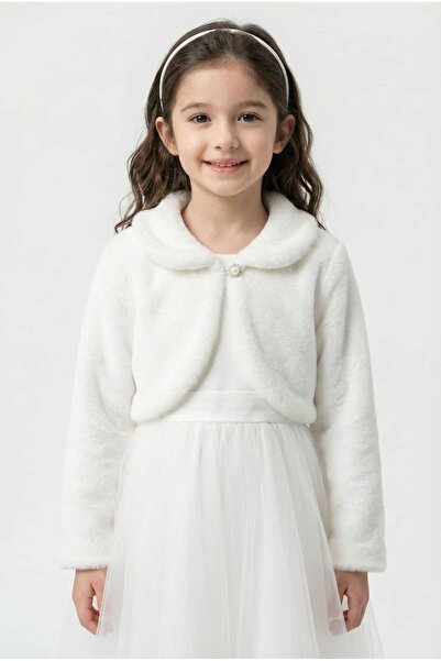 SIRRI Jachetă bolero din pluș ecru pentru fete |   Model elegant cu mâneci lungi