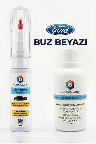 COLORGUARD Ford Buz Beyazı İğneli & Fırçalı Şişe Rötuş Boyası ve Yüzey Temizl...
