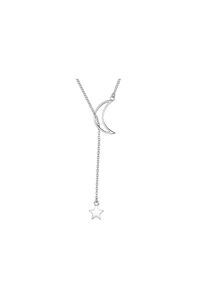 EFAYN.RO Crescent and star pendant necklace, silver, women's, EFAYN