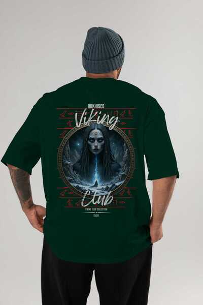 Ankhises Tricou Viking Mythology 11 cu imprimeu pe spate, verde, supradimensi...