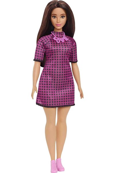 mattel Barbie Fashionistas Doll – Barbie with brown hair, purple checkered dr...