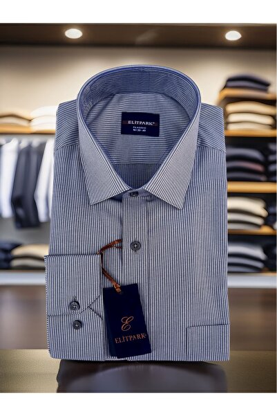 elitpark Dikey Çizgili Pamuklu Cepli Erkek Gömlek