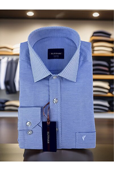 elitpark Lacivert Çizgili Pamuklu Cepli Erkek Gömlek