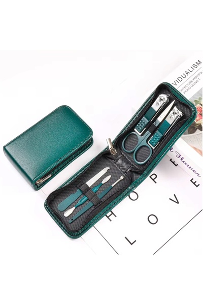 Arzu Güzel Cosmetics مجموعة مقصات أظافر مكونة من 6 قطع - مع حقيبة جلدية خضراء...