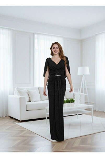 alqarat Elite Shimmer Gown with Crystal Waist