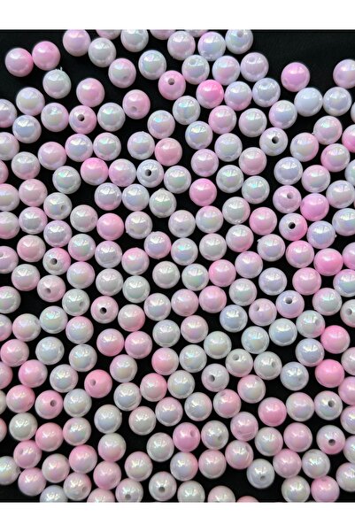 Bijumix Aksesuar 50 Adet 8 mm Ebruli Pembe Beyaz Janjanlı Boncuk – Işıltılı A...