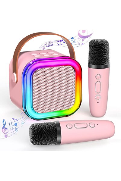 Generic Pink 2 Mic K12 Karaoke Machine Portable Bluetooth 5.3 PA Speaker Syst...